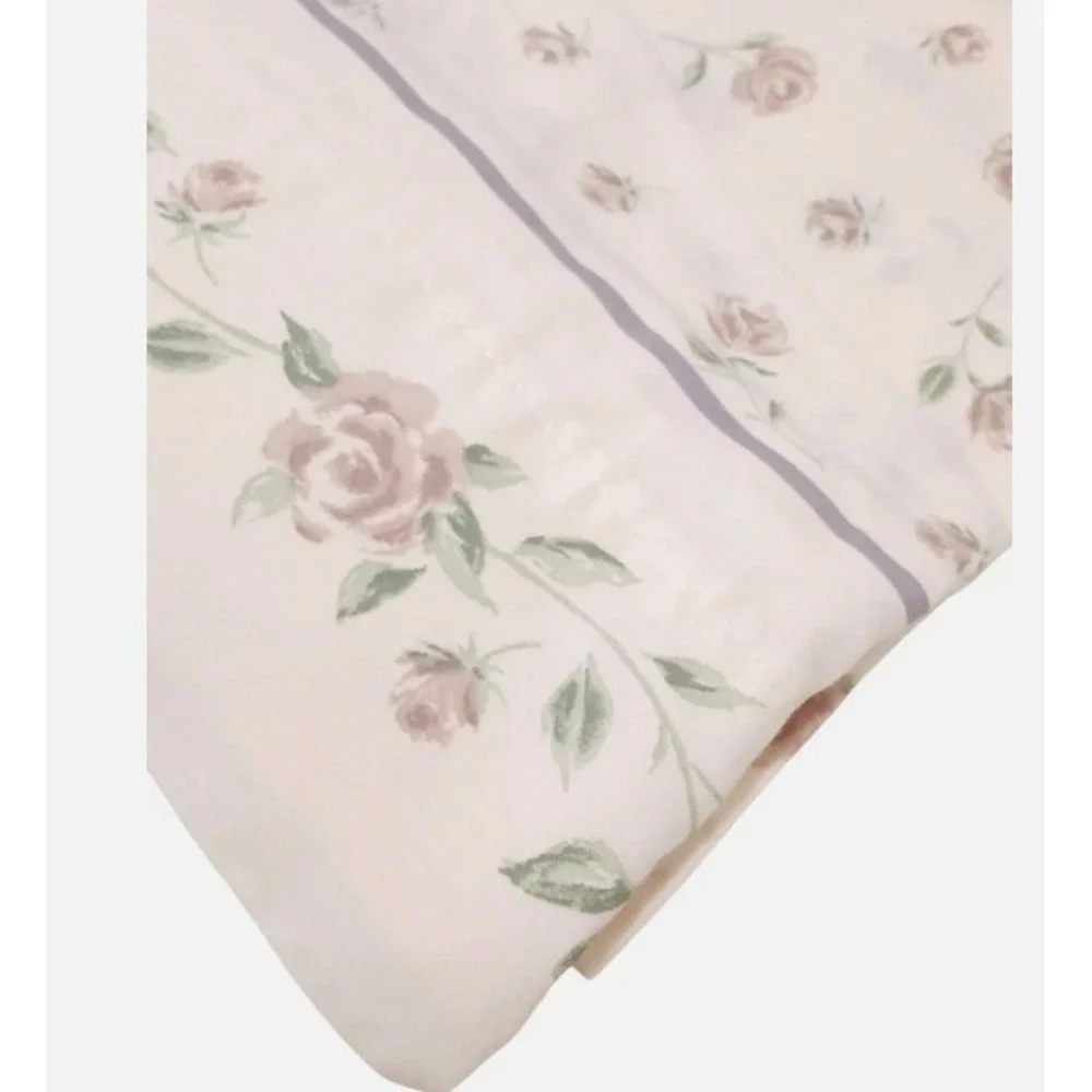 VNTG  Lavender Roses Flat Sheet Full Sz 95x79 Floral Flowers Cottage Granny USA